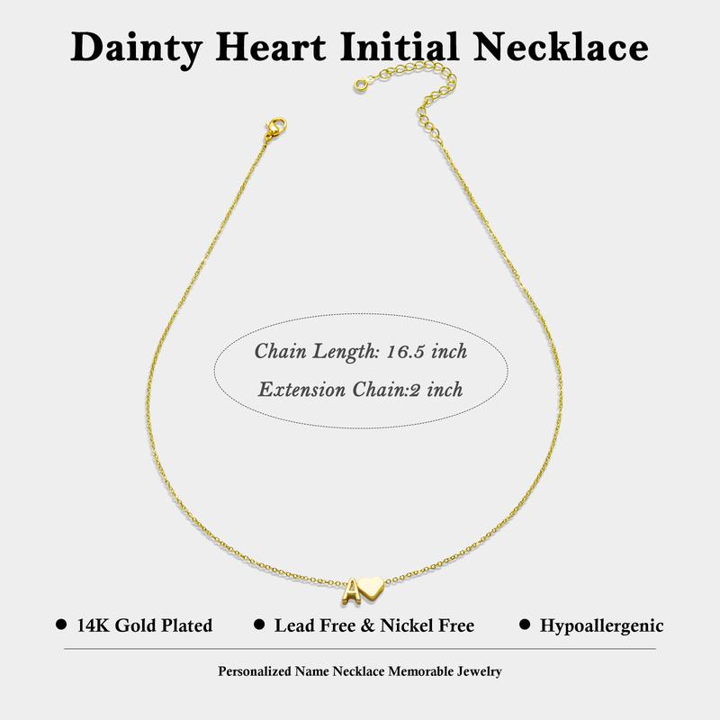 14K Heart Initial Necklace – Personalized A–Z Letter Pendant for Women