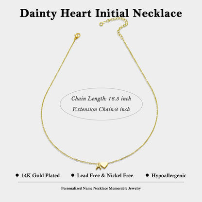 14K Heart Initial Necklace – Personalized A–Z Letter Pendant for Women